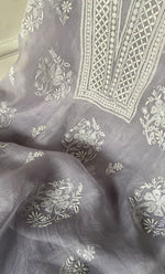 Load image into Gallery viewer, Women&#39;s Lakhnavi Handcrafted Pure Organza Chikankari Unstitched Kurta And Dupatta Set- HONC0263948

