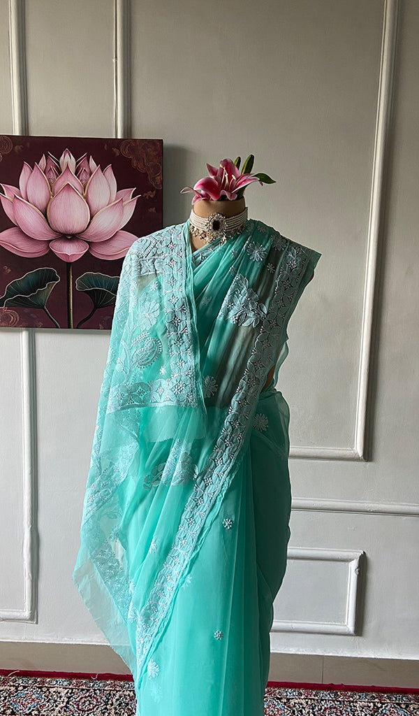 Samaira  Women's Lucknowi Handcrafted Faux-Georgette Chikankari Saree - HONC0348738