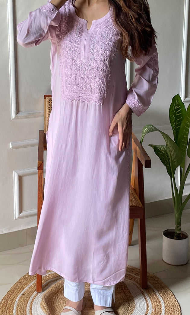 Rooh Women's Lucknowi Handcrafted Modal Cotton Chikankari Kurti - HONC0264937