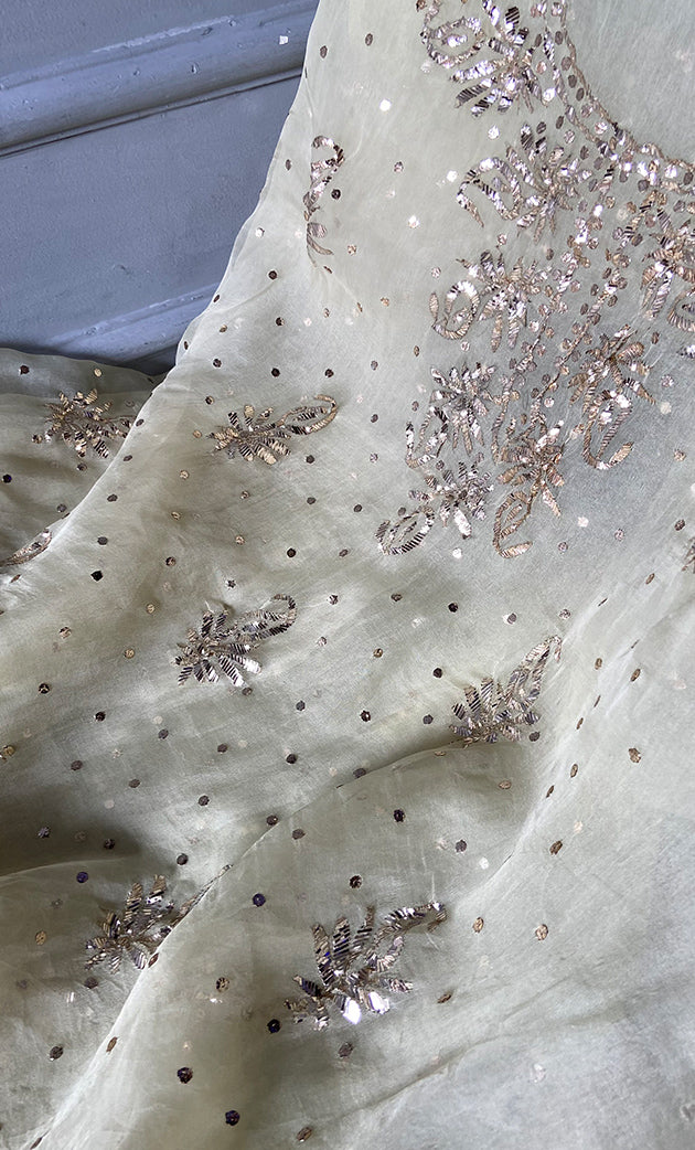 Women's Lakhnavi Handcrafted Pure Organza Chikankari Unstitched Kurta And Dupatta Set- HONC0292537