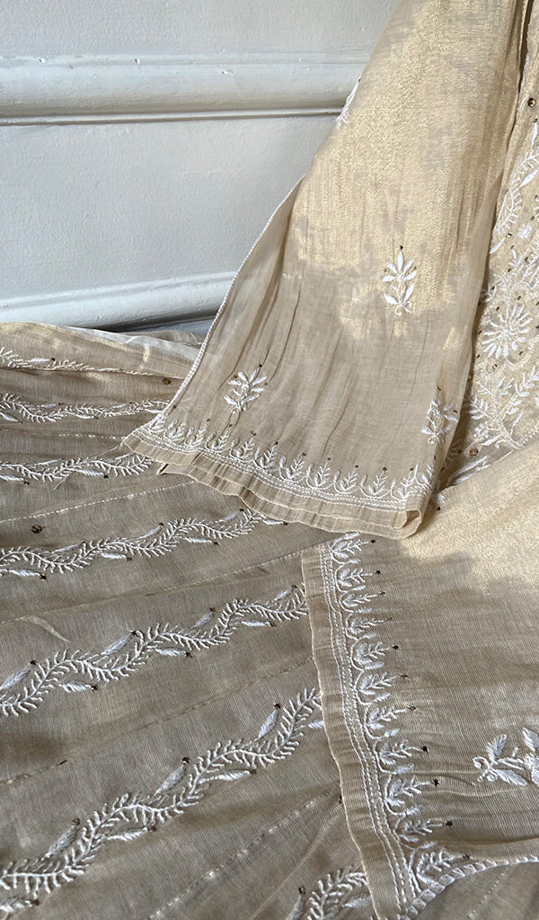 Women's Lakhnavi Handcrafted Tissue Chanderi Semi -stitched Anarkali And Dupatta Set - HONC0264005