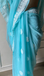 Load image into Gallery viewer, Women&#39;s Lakhnavi Handcrafted Faux-Georgette Chikankari Saree - HONC0228968
