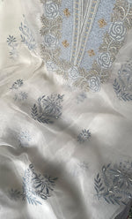 Load image into Gallery viewer, Mehnaj  Women&#39;s Lakhnavi Handcrafted Pure Organza Chikankari Unstitched Kurta And Dupatta Set- HONC0316462
