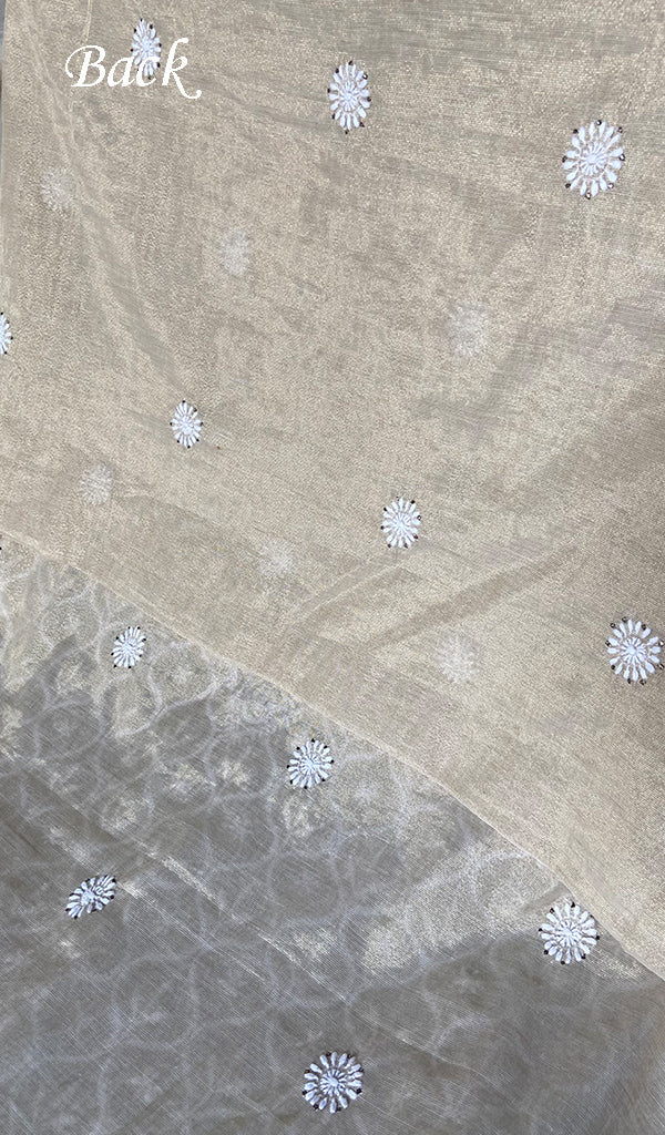 Lucknowi Handcrafted Tissue Chanderi Chikankari Unstitched Unisex Kurta Fabric - HONC0338778