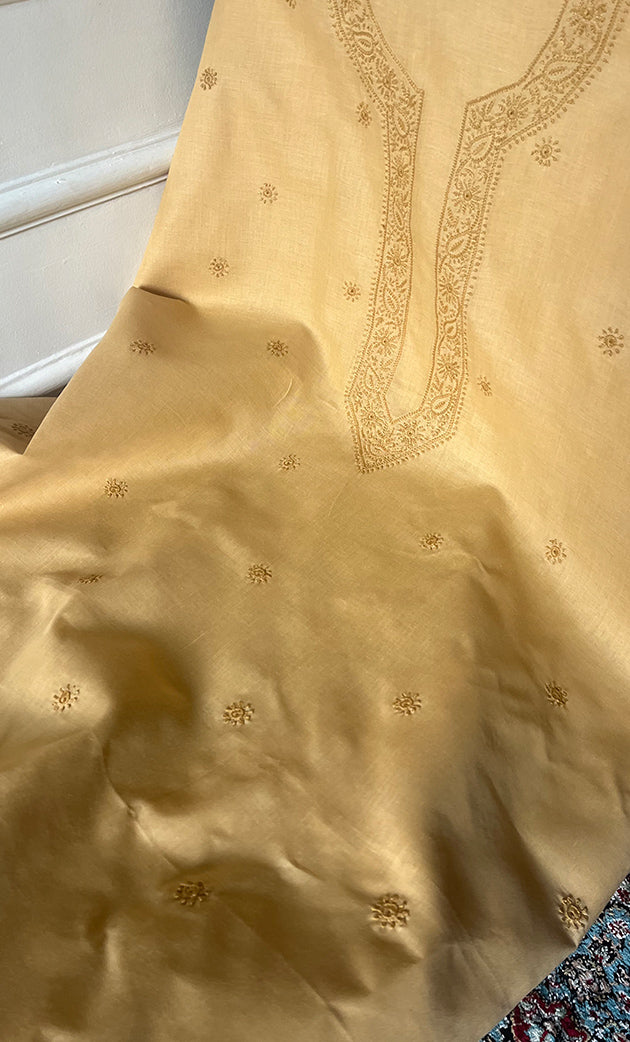 Lucknowi Handcrafted Cotton Chikankari Unstitched Men's Kurta Fabric - HONC0289839