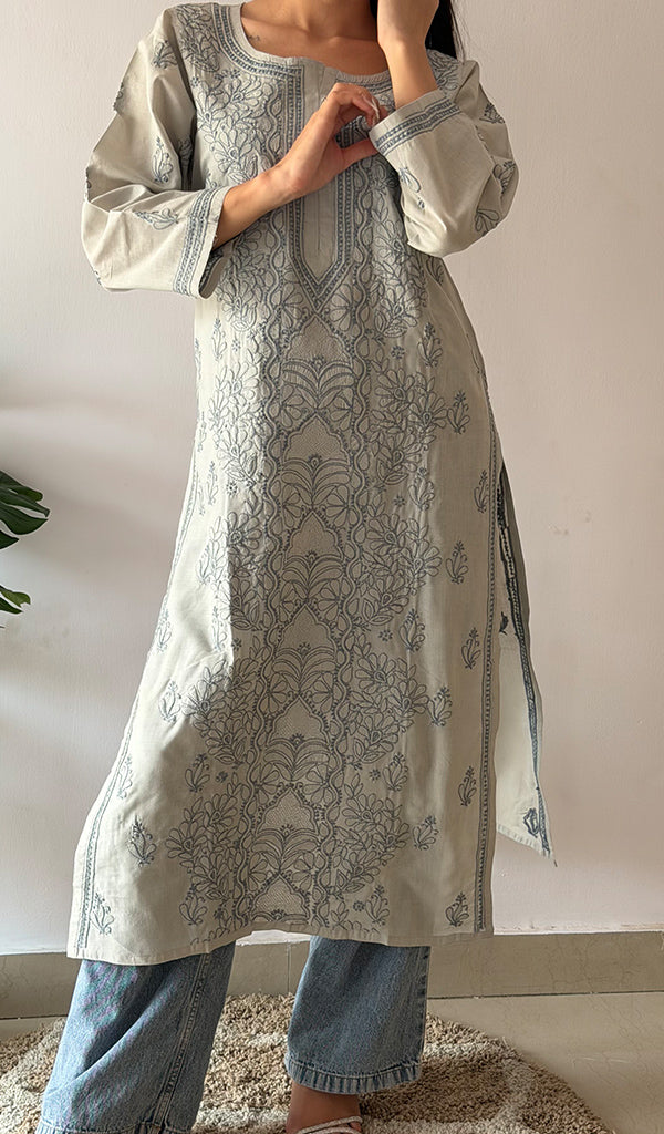 Women's Lakhnavi Handcrafted Cotton Chikankari Kurti - HONC0379475