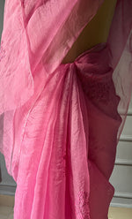 Load image into Gallery viewer, Women&#39;s Lucknowi Handcrafted Pure Organza Silk Chikankari Saree - HONC0273030
