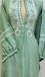 Load image into Gallery viewer, Fiza Women&#39;s Lakhnavi Handcrafted Chanderi Silk Semi- Stiched Chikankari Top - HONC0227630
