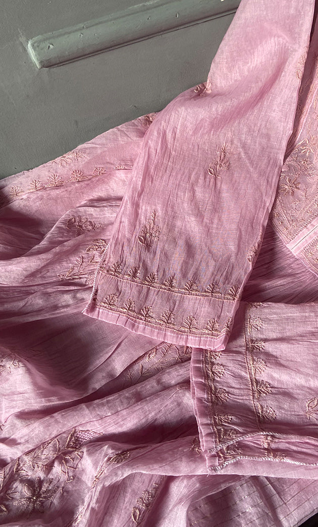 Women's Lakhnavi Handcrafted Mul Chanderi Semi - Stitched Kurta And Dupatta Set - HONC0303412