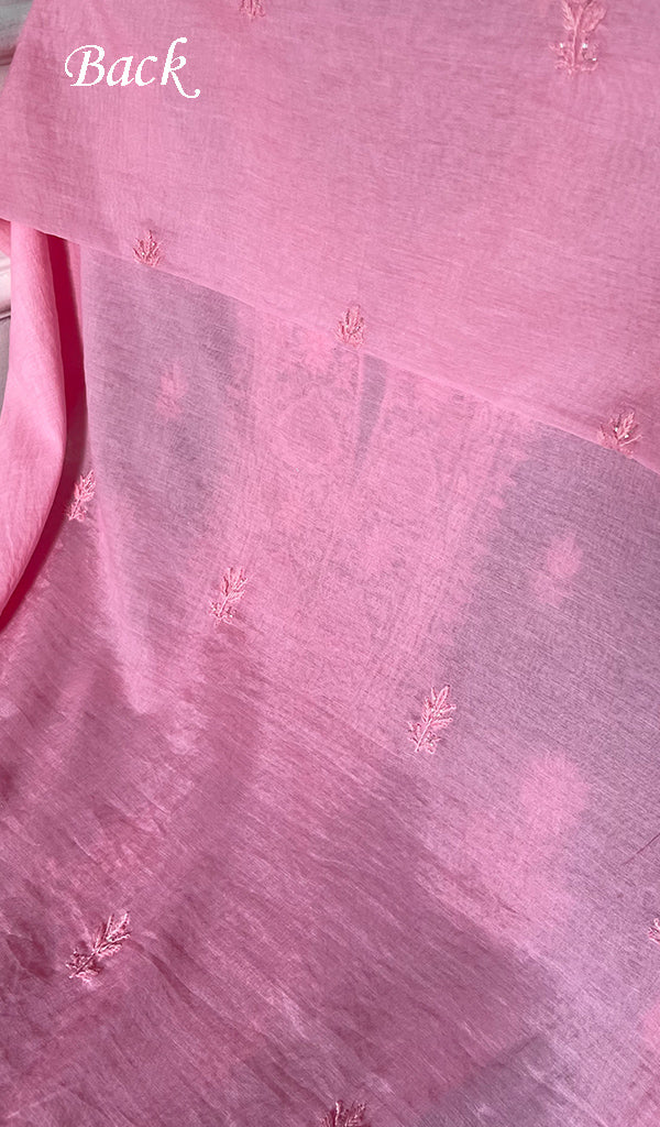 Women's Lakhnavi Handcrafted Mul Chanderi Unstitched Chikankari Full Suit Material - HONC0314660