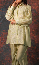 Load image into Gallery viewer, Women&#39;s Lakhnavi Handcrafted Chanderi Silk Chikankari Top And Pant Set - HONC0310758
