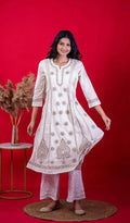 Divya Women's Lucknowi Handcrafted Cotton Chikankari Anarkali Dress - HONC0213345