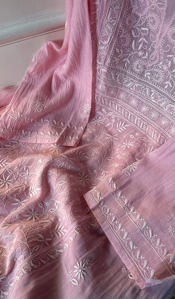 Women's Lakhnavi Handcrafted Mul Chanderi Semi - Stitched Kurta  And Dupatta Set - HONC0269237
