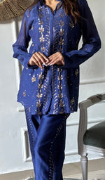 Load image into Gallery viewer, Emma Women's Lucknowi Handcrafted Mul Chanderi Stitched Chikankari Kurta And Plazzo Set- HONC0338383