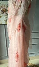 Load image into Gallery viewer, Women&#39;s Lucknowi Handcrafted Pure Organza Silk Chikankari Saree - HONC0294652
