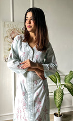 Load image into Gallery viewer, Women&#39;s Lucknowi Handcrafted Cotton Chikankari Long Dress - HONC0303751
