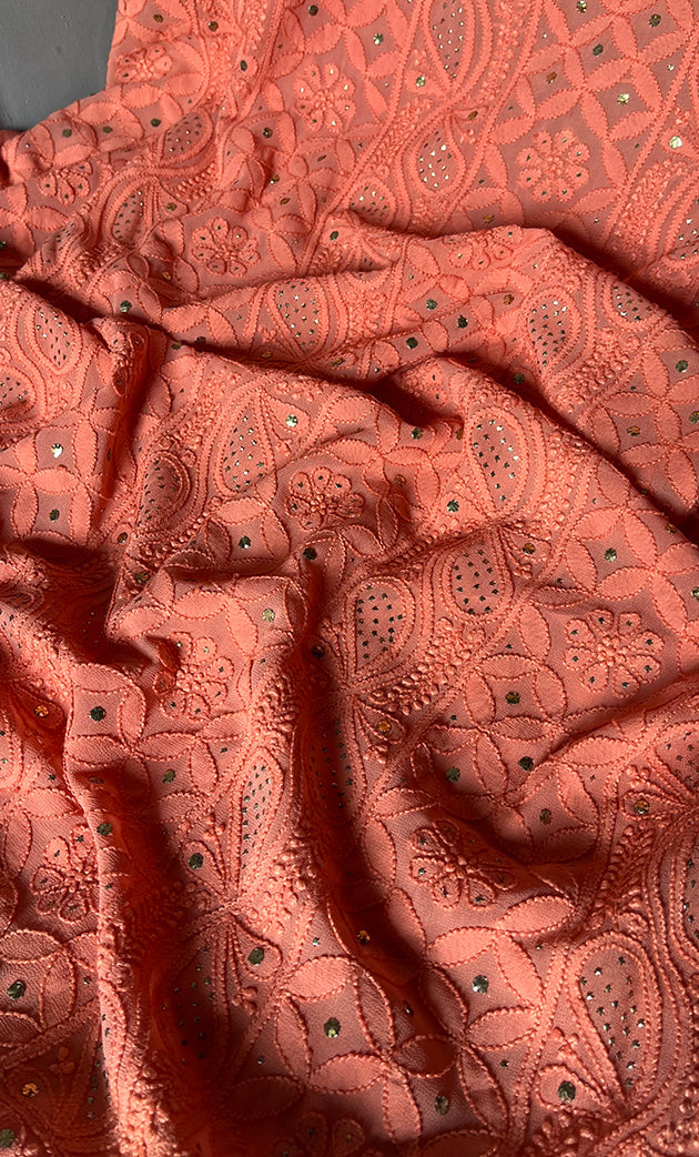 Women's Lakhnavi Handcrafted Viscose Georgette Chikankari Full Suit Material - HONC0271095
