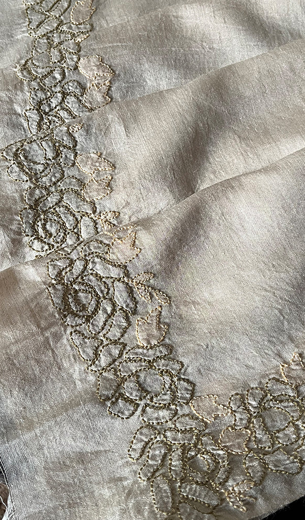 Women's Lakhnavi Handcrafted  Munga Silk Chikankari Dupatta - HONC01252245
