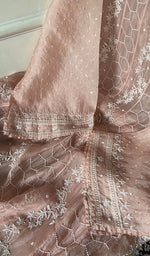 Load image into Gallery viewer, Eshani Women's Lucknowi Handcrafted Pure Organza Silk Chikankari Semi- stitched Anarkali Dupatta Set- HONC0362215