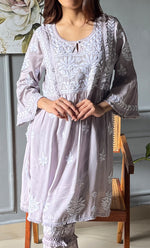 Mishika Women's Lakhnavi Handcrafted Modal Cotton Chikankari Kurta And Pant Set - HONC0301771