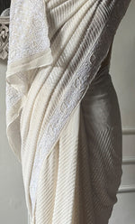 Load image into Gallery viewer, Women&#39;s Lakhnavi Handcrafted Pure Silk Georgette Chikankari Saree - HONC0313293
