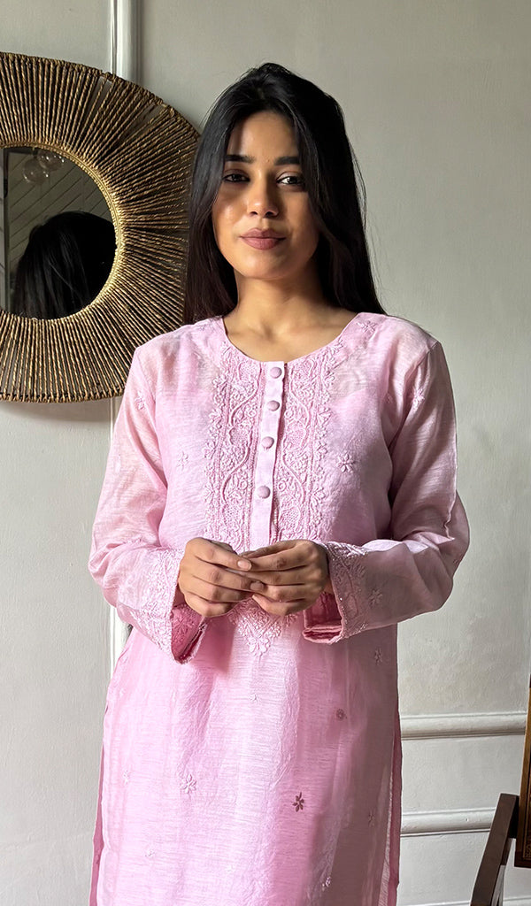 Women's Lakhnavi Handcrafted Muslin Chikankari Kurti - HONC02647660