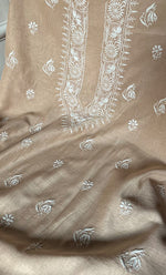 将图像加载到图库查看器中， Lucknowi Handcrafted Maheshwari Mul chanderi Chikankari Unstitched Unisex Kurta Fabric - HONC0300046