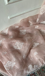 将图像加载到图库查看器中， Women's Lakhnavi Handcrafted Pure Organza Chikankari Unstitched Kurta And Dupatta Set - HONC0361462