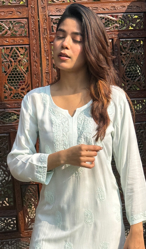 Women's Lucknowi Handcrafted Muslin Chikankari Kurti - HONC0209084