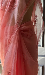 Load image into Gallery viewer, Amna Women&#39;s Lucknowi Handcrafted Pure Organza Silk Chikankari Saree - HONC0283197
