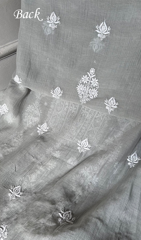 Women's Lakhnavi Handcrafted Mul Chanderi Unstitched Kurta And Dupatta Set - HONC0374454