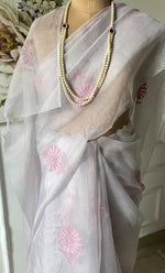 Load image into Gallery viewer, Women&#39;s Lucknowi Handcrafted Pure Organza Silk Chikankari Saree - HONC0294653
