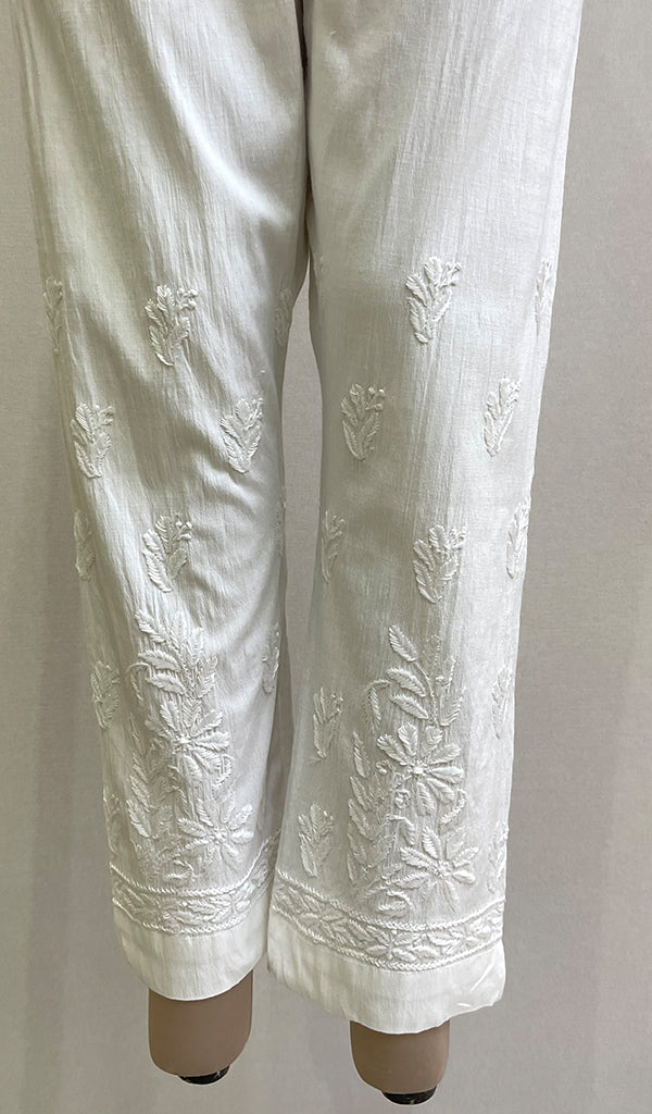 Women's Lucknowi Handcrafted Linen Cotton Chikankari Pant - HONC0170970