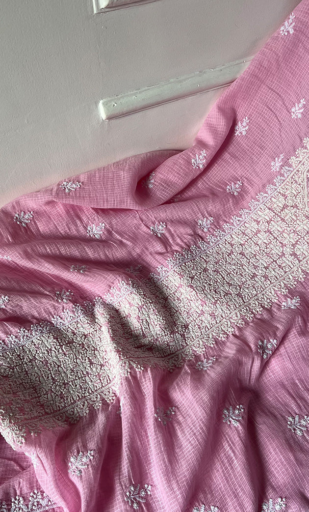Women's Lucknowi Handcrafted Kota Cotton Chikankari Unstitched Kurta And Dupatta Set - HONC0325526