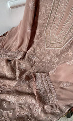 Load image into Gallery viewer, Women&#39;s Lakhnavi Handcrafted Pure Silk Georgette Semi - Stitched Chikankari Kurta And Dupatta Set - HONC0302217
