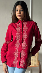 Load image into Gallery viewer, Women&#39;s Lucknowi Handcrafted Slub Cotton Chikankari Top - HONC0299073
