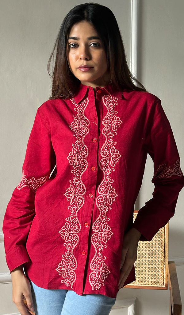 Women's Lucknowi Handcrafted Slub Cotton Chikankari Top - HONC0299073
