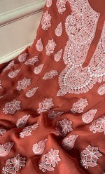 将图像加载到图库查看器中， Laila Women's Lucknowi Handcrafted Faux-Georgette Unstitched  Chikankari Suit Material - HONC0330382