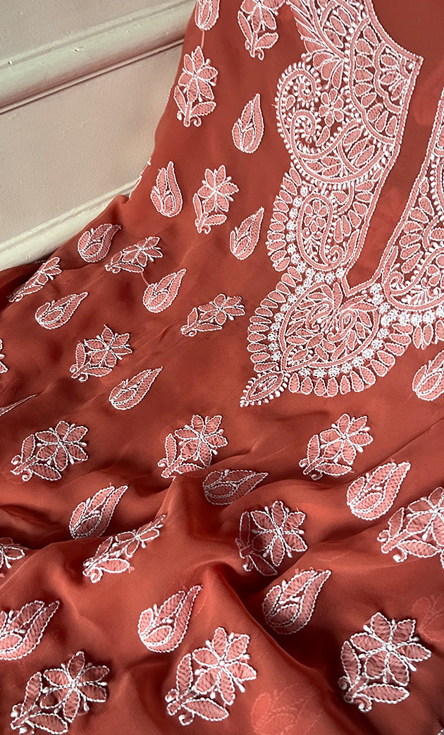 Laila Women's Lucknowi Handcrafted Faux-Georgette Unstitched  Chikankari Suit Material - HONC0330382