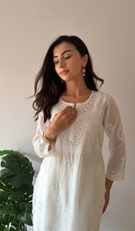 Load image into Gallery viewer, Women's Lakhnavi Handcrafted Cotton Chikankari Kurti - HONC0367967