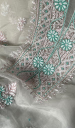 将图像加载到图库查看器中， Women&#39;s Lakhnavi Handcrafted Organza Chikankari Unstitched Kurta And Dupatta Set- HONC0249872
