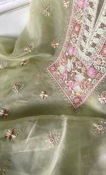 Load image into Gallery viewer, Women&#39;s Lakhnavi Handcrafted Pure Organza Chikankari Unstitched Kurta And Dupatta Set- HONC0237139
