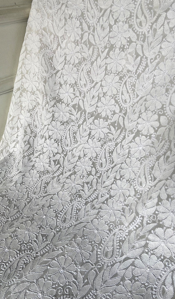 Women's Lakhnavi Handcrafted Viscose Georgette Chikankari Kurti Fabric - HONC0343103