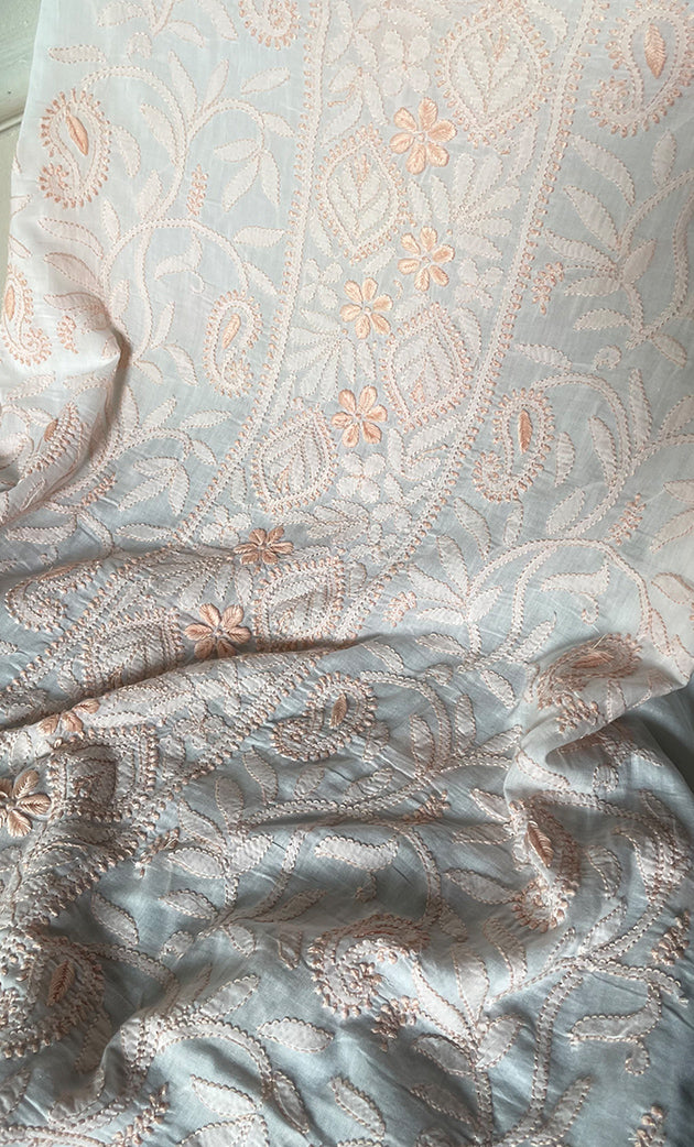 Women's Lakhnavi Handcrafted Cotton Chikankari Unstitched Kurti Fabric - HONC0318053