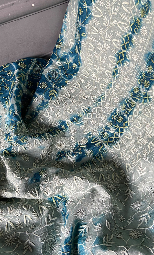 Women's Lakhnavi Handcrafted Munga Silk Chikankari Kurta And Dupatta Set- HONC0285357