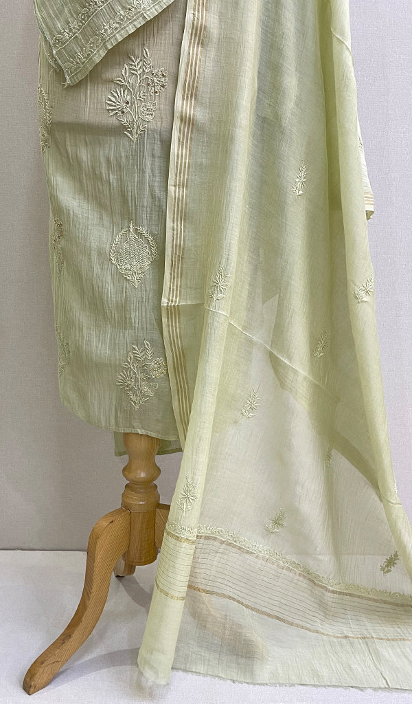 Women's Lakhnavi Handcrafted Mul Chanderi Semi Stitched Angrakha And Dupatta Set - HONC0144299