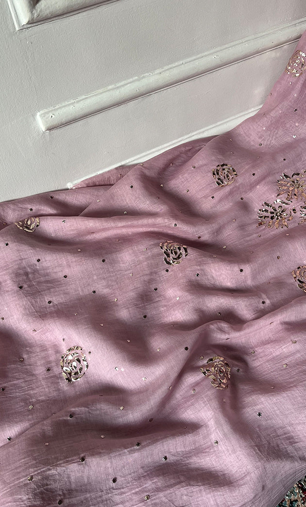 Women's Lakhnavi Handcrafted Mul Chanderi Unstitched Chikankari Full Suit Material - HONC0326067