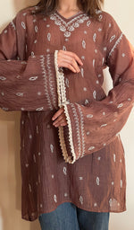 Brown Pure Mul Chanderi Chikankari Stitched Short Kurti