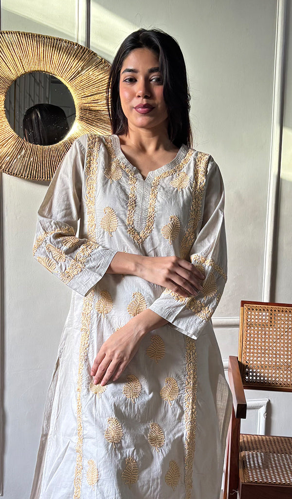 Pakeezah Women's Lucknowi Handcrafted Cotton Chikankari Kurti - HONC0171271