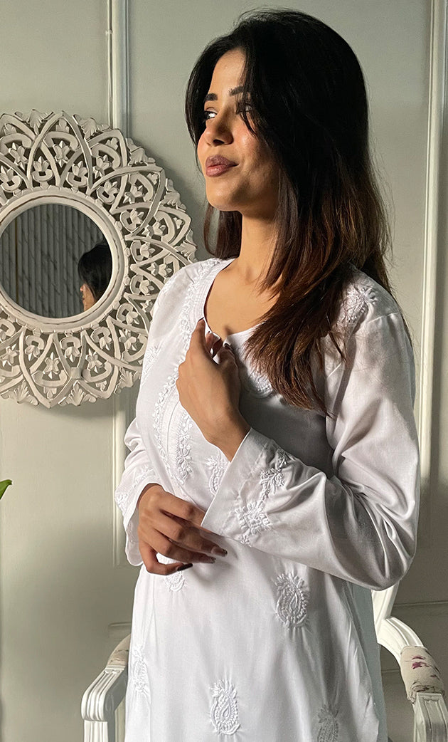 Women's Lucknowi Handcrafted Cotton Chikankari Kurti - HONC0330766